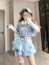 Korean Hotsweet Vintage Contrast Stitching Mini Denim Skirt High Waisted Slim Jeans Skirt Y2K Streetwear