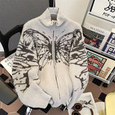 Y2k Harajuku Zipper Cardigan Man Vintage Butterfly Turtleneck American Mink Fur Soft and Lazy Style Sweater Jacket