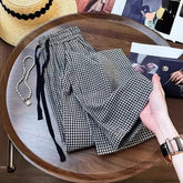 Korean Chic Plaid Casual Pants High Waist Retro All Match Wide Leg Pants Y2K Loose Drawstring Straight Trousers