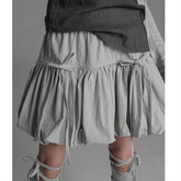 Y2k Bubble Mini Skirt Elastic Waist Ruffle Flare Puffy Skirt High Rise Cute Pleated Lace-up Bow Tie Lantern Short Skirt