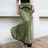 Elegant Lace Stitching Green Skirt Vintage Floral Slim-fitting Low Rise Long Skirts for y2k Fairycore Ladies Retro