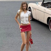 Voguable  Vintage mini skirts sweet cool spicy girl goth leather skirt for low waisted gothic hip wrapped denim short y2k skirt