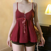 Cute Coquette Bandage Bow Tees Casual Loose A-line Camis Vintage y2k Crop Top Retro Aesthetic Vest