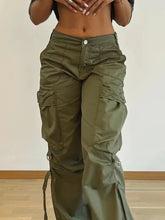 Voguable Cargos Style Parachute Pants Low Waist Joggers Harajuku Pockets Baggy Wide Leg Trousers y2k Streetwear Casual