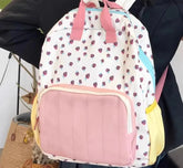 Japanese Kawaii Cute Strawberry Print Backpack Sweet Y2k Schoolbags Preppy Contrast Color Backpacks for Students