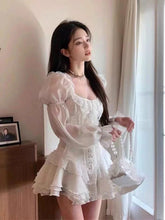 Voguable French Sweet White Y2k Mini Dress Long Sleeve Beach Style One Piece Dress Korean Japanese Kawaii Chic