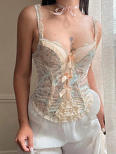 Voguable Vintage Floral Lace Bow Patchwork Camis for Coquette Aesthetic V Neck Corset Tops FeY2K Aesthetic Clothes