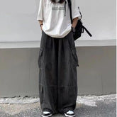 Trousers y2k baggy jeans for Wide leg Pants Pockets Elastic Waist Streetwear Loose comfortable Pants