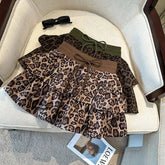 American Leopard Print Fluffy Skirts Y2K High Waist Ruffles Mini Skirts Sweet Preppy All Match A Line Skirt