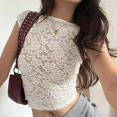 Y2K Lace Patchwork T Shirt French Backless Lace-Up Short Sleeve White Crop Tops FeSlim Bottoming Tees