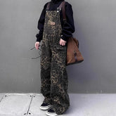 Leopard Jumpsuits Y2k Clothes Streetwear Wide Leg Baggy Jumpsuits Multi-Pocket Loose Cargo Overalls Rompers