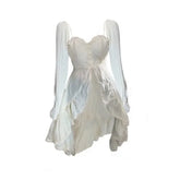 Voguable 2000s Vintage Y2k Clothing Korean 2 Piece Skirts Sets Casual Y2k Crop Top Blouse + Strap Mini Dress Japanese Beach Party