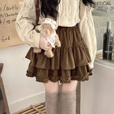 Voguable 90s Winter Ruffle Brown Kawaii Lolita Pleated Skirt Fairy Y2k Mini Skirt FeKorean Cute Mini Cake Casual Skirt