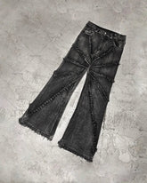 Stitching Frayed Low-waist Straight Jeans Raw Edge Do Old Retro Casual Jeans Rap Y2K Girl Personality Trousers