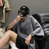 American vintage short sleeved T-shirt tide ins suede loose drop shoulder oversize five point sleeve shirt y2k tops