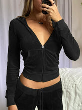 Voguable Two Piece Set Velvet Tracksuit Hooded Jacket and Sweatpants Outfits Y2K Aesthetic Slim Tops Fairy Grunge