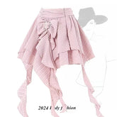 Voguable Harajuku Skirt Chic A-line Korean Sweet Saia Bow Irregular Y2k Mini Skirts Ruffles Jupe Clothing