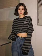 Voguable Cropped Y2K Striped Sweatshirts Harajuku Gothic Tops Vintage Streetwear Casual Bf Oversize Long Sleeve Pullover