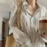 Y2k Lazy Casual Retro Pinstripe Shirt Comfortable Tops Stand Collar Loose Lazy Breathable Sunscreen Clothes