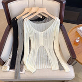 Hollow Out Knitted Cardigan Y2K Korean Streetwear Hole Long Sleeve Sweaters Thin Irregular FeTops