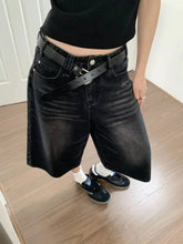 Voguable Y2k Retro Low Rise Jorts Brushed Black Wash Cropped Baggy Jeans Wide Leg Frayed Denim Short Pants Acubi Fashion
