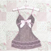 Streetwear Y2K Dress vintage Aesthetic Hip Hop Casual Cute Pink Bow Lace Punk emo girl Slim V Neck Dress