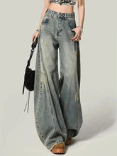 Y2K Hole Jeans Streetwear American Retro High Waist Loose Denim Pants Casual Hip Hop Vintage Pockets Lady Gothic Trousers