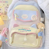 Transparent Sweet Kawaii Backpack High-capacity Y2k Aesthetic Schoolbag Students Contrast Color Patchwork Ita Bags