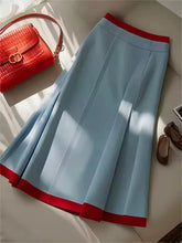 Bomon Y2K blue and red color contrast baseball slant skirt pre-fall design high-waisted mid-long skirt