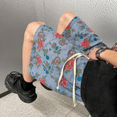 American Vintage Print Shorts Baggy Straight Capris Sports Short Pants Y2k Hip Hop Sportswaer