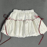 White Lace Up Mini Skirt High Waist All Match Bud Skirts Y2K Korean Sweet Preppy Patchwork A Line Skirts New