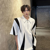 Laple T-Shirt Urban Streetwear Polo Style Two-Tone Design Casual Tee Y2K Trendy Oversized Top Breathable Cotton Blend