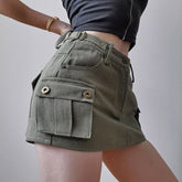 Low Waist Mini Skirt Y2K Aesthetic 2000s Vintage A-line Wild Pockets Ultrashort Clubwear Cargo Skirts with Shorts