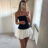 Contrast Color Mini Folds Dress For Strapless Slim Sleeveless Ruched Splice Y2K Beach FeClub Party Dress