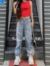 Voguable Patchwork Jeans Y2K Streetwear Baggy Straight Cargo Pants Punk High Waist Wide Leg Denim Trousers 90s Vintage