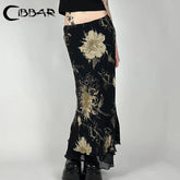 Vintage Floral Print Low Rise Long Skirt Streetwear 90s Slim-fitting Skirts Harajuku y2k Aesthetic Ladies Bottoms