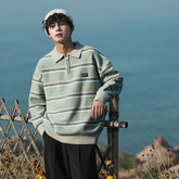 Voguable Japan Y2K Knitted Warm Polo Knit Striped Turtleneck Sweater Shirts Winter Streetwear Knitwear Korean Clothes Jumper Men