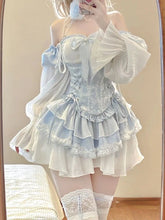 Voguable Blue Lolita Clothing Suit Slim Vest + Kawaii Y2k Mini Dress Elegant Short Party Dress Japanese Style Suit