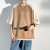 Baggy Short Sleeved Suede T-shirt Versatile Color Matching Casual Tshirt Tops Trend Y2k Tees