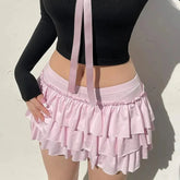 Bow Sweet A-Line Skirts Slim Low-Waist Casual Mini Skirts Y2K FeStreetwear All-Match Pink Skirts