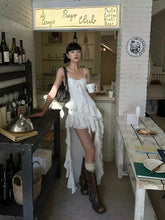 Y2K Streetwear Lace Camisole Dress Aesthetic Ruffle Slim Irregular Midi Dress Club Party All Match Ladies Vestidos