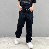 Y2K Black Baggy Jeans Streetwear American Retro Printed Letter Pants Straight Hip-hop Loose Denim Trousers