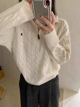 Voguable Y2k Vintage Streetwear Knitted Pullovers Korean Style Casual Losse Zipper Solid Embroidery Sweater