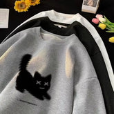 Voguable Streetwear Harajuku Waffle Cotton Kawaii Hoodies for O-Neck Oversized Sweatshirt Y2K Black Cat HIP HOP Punk Winter Clothes