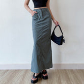 Casual Pocket Cargo Pencil Skirt Vintage Y2K All-match Solid Chic Side Slit Wrap Hip Long Skirt Streetwear
