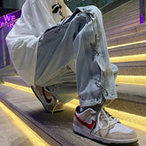 Cross Ribbon Jeans Baggy Designer Brand Denim Pants Y2K Gothic Streetwear Korean Clothing Trousers