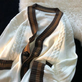 Trendy Contrast Color Japanese Style Vintage Single Breasted Knitted Cardigan Youth Y2K Casual Streetwear Oversized Sweaters