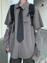 Voguable Dark Academic Gothic Tie Shirt Harajuku Vintage Patchwork Y2K Blouse Bf Oversize Loose Removable Long Sleeve Tops