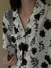 Retro loose casual temperament printed short-sleeved shirt for in lazy slim versatile floral shirt casual y2k tops