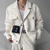 Harajuku Loose Metal Decorated Y2k Short Jacket Winter Genderless Retro Casual Trendy Street Texture Jacket Unisex